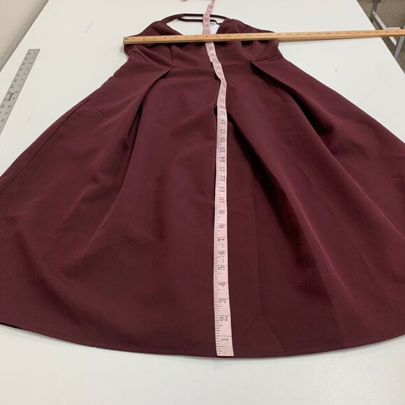 Eliacher Pleated Summer Party Dress Womens 4/6 Maroon V Neck Backless Pockets - Picture 9 of 16